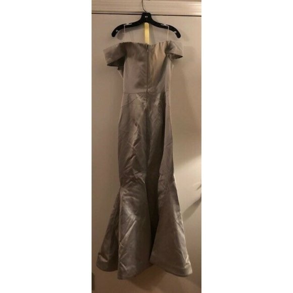 NWT $4K ZAC POSEN OFF THE SHOULDER DOVE GRAY DUCHESS SATIN MERMAID GOWN SIZE 4 - Picture 4 of 5